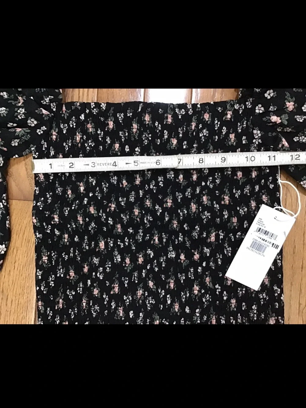 NWT Reformation Pinto Smocked Black Floral Print Square-Neck Top Sz 1X